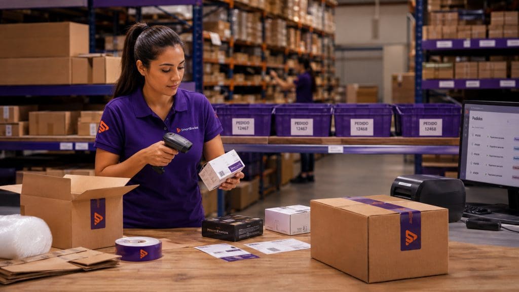 Separação e embalagem de pedidos em um centro de fulfillment
