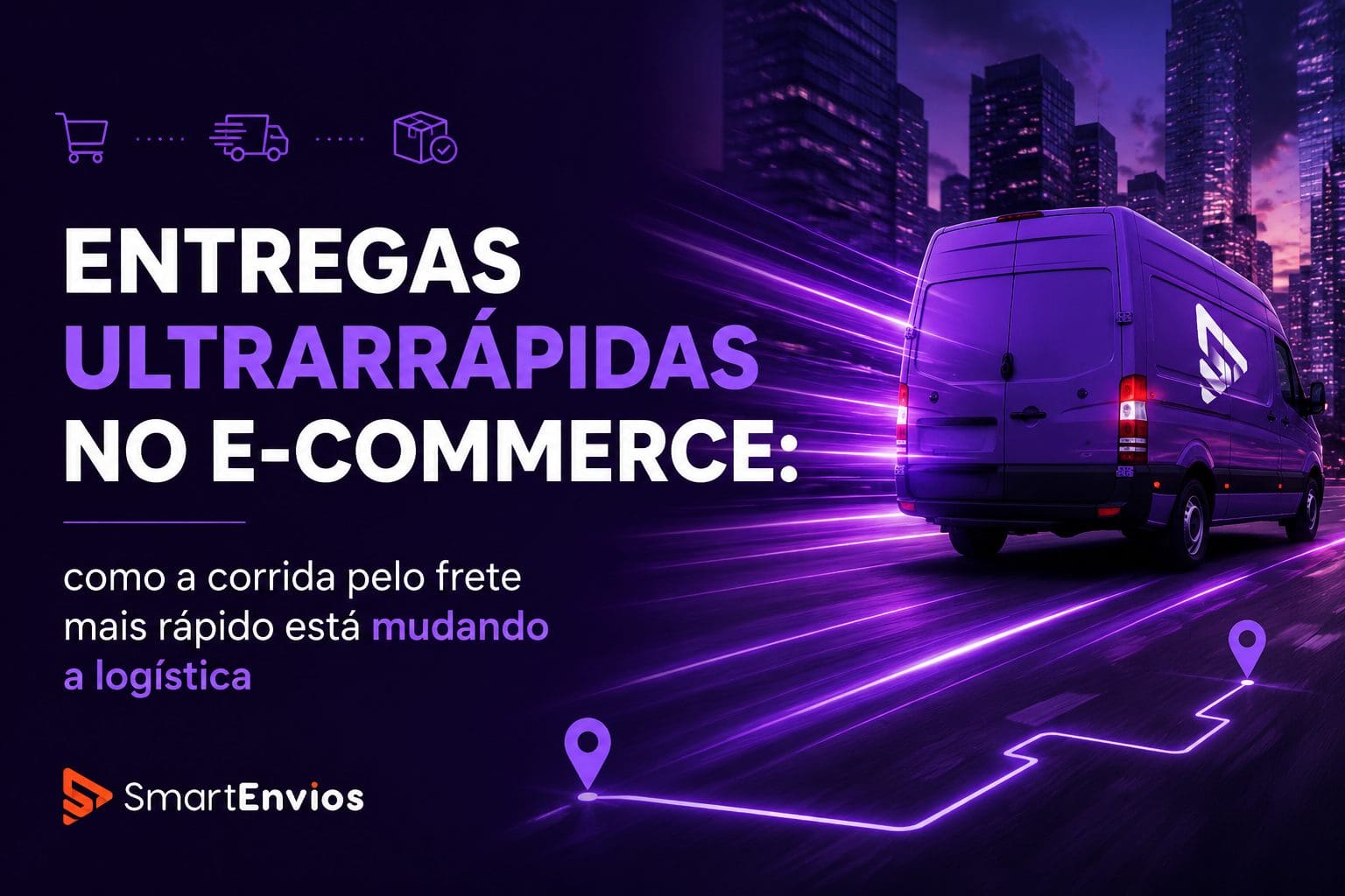 ngo-illustration-Artboard 5 Entregas ultrarrápidas no e-commerce com van de transporte em alta velocidade pelas ruas de uma cidade moderna.