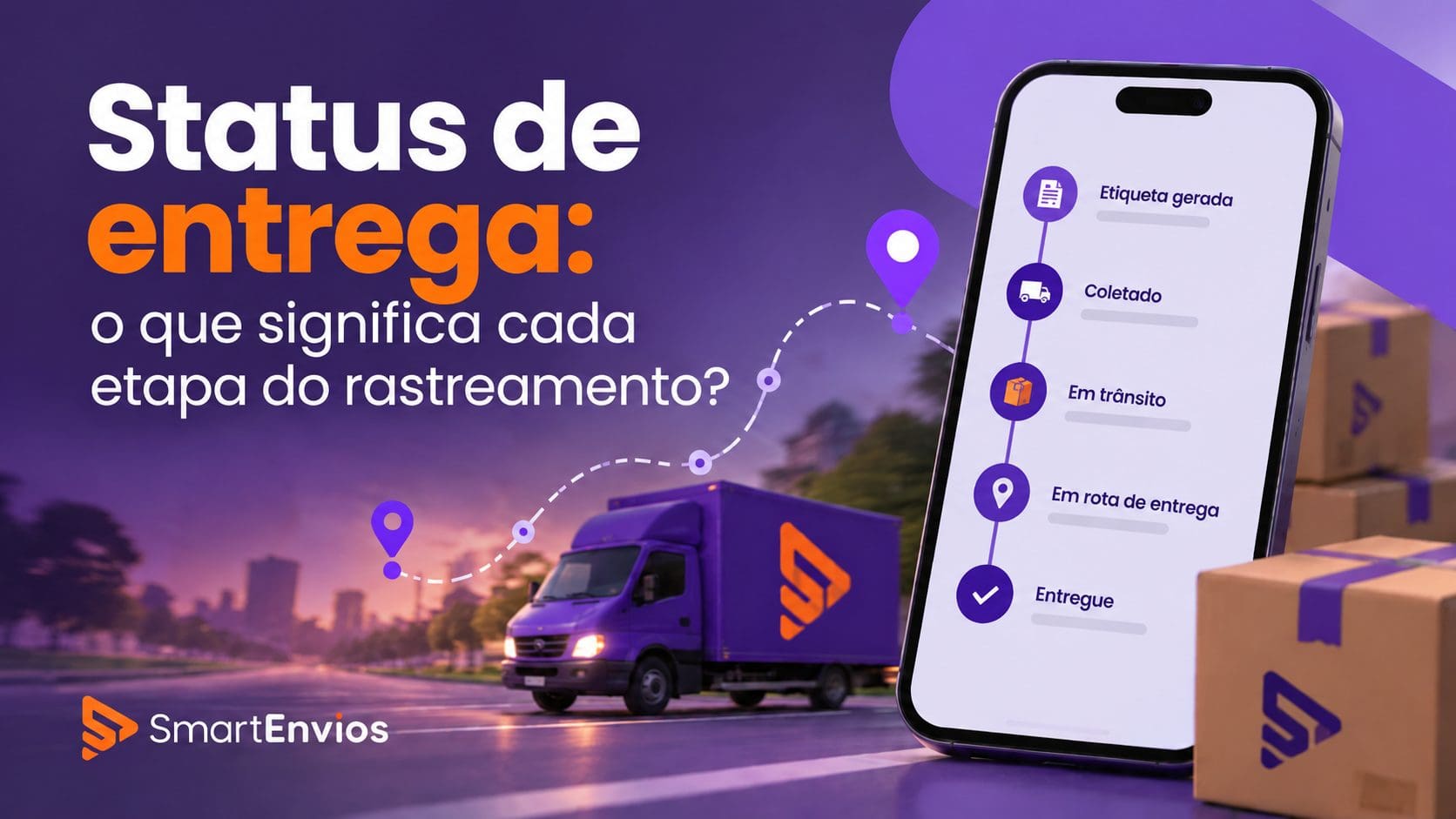 ngo-illustration-Artboard 5 Status de entrega: rastreamento com etapas do pedido exibidas em smartphone, mostrando o acompanhamento da encomenda até a entrega.