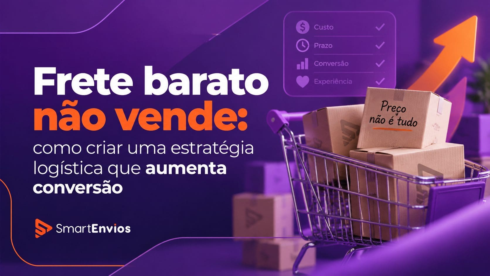 Estratégia logística para e-commerce mostrando que frete barato não vende sozinho, com destaque para custo, prazo, conversão e experiência do consumidor.